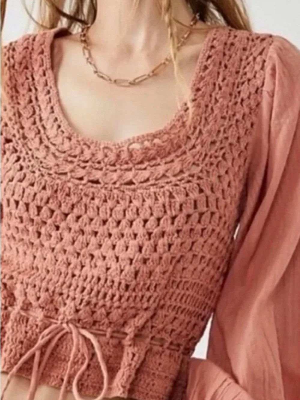 REVOLVE Free People Megan Crochet Top in Coral Sand